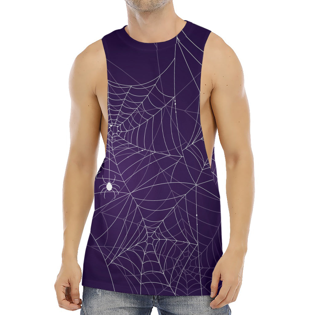Purple Spider Web Pattern Print Men's Muscle Tank Top