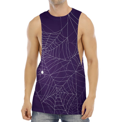 Purple Spider Web Pattern Print Men's Muscle Tank Top