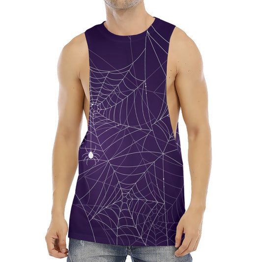 Purple Spider Web Pattern Print Men's Muscle Tank Top