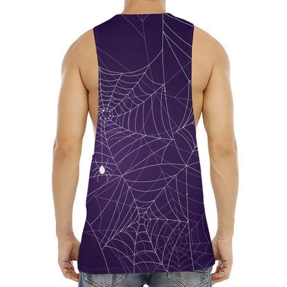 Purple Spider Web Pattern Print Men's Muscle Tank Top