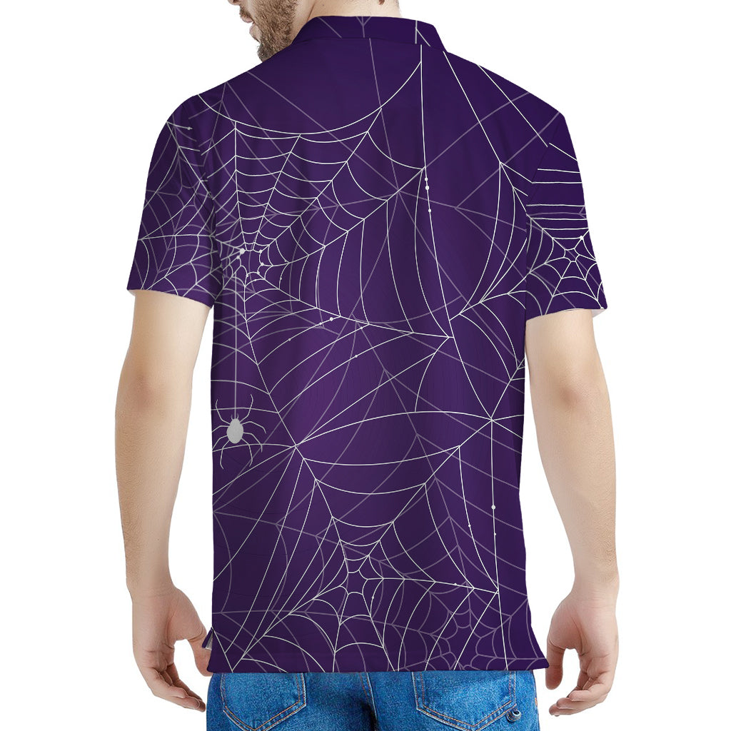 Purple Spider Web Pattern Print Men's Polo Shirt
