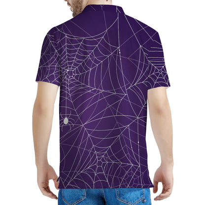 Purple Spider Web Pattern Print Men's Polo Shirt