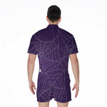Purple Spider Web Pattern Print Men's Rompers