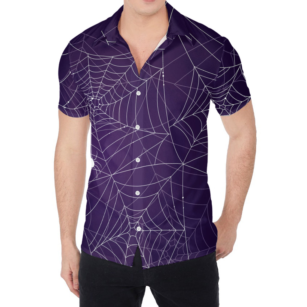 Purple Spider Web Pattern Print Men's Shirt