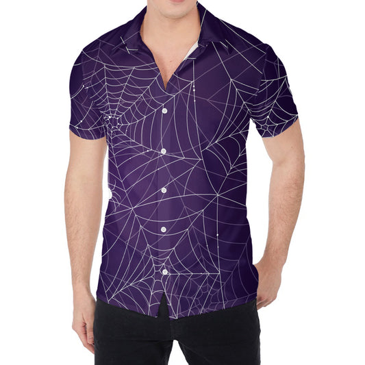 Purple Spider Web Pattern Print Men's Shirt