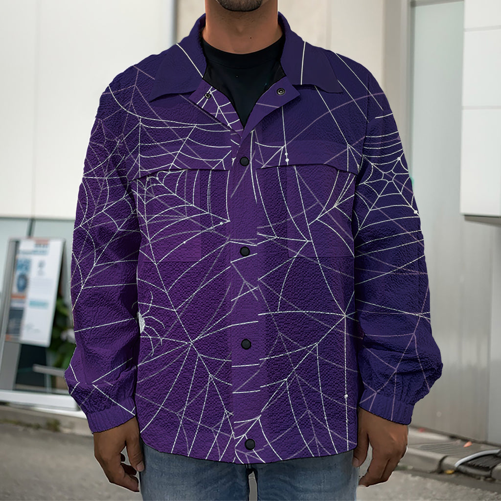 Purple Spider Web Pattern Print Men's Shirt Jacket