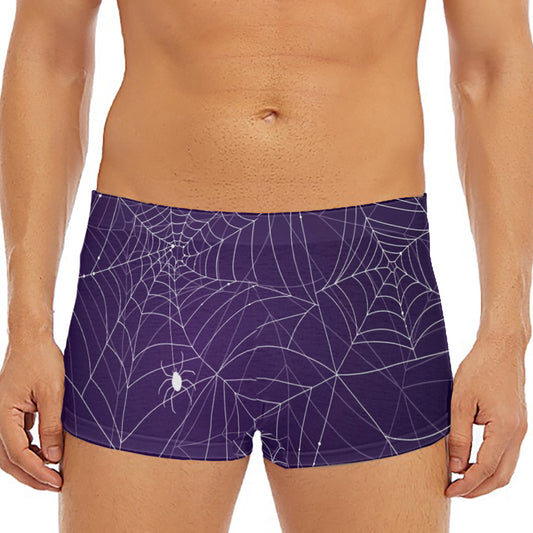 Purple Spider Web Pattern Print Men's Short Boxer Briefs