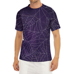 Purple Spider Web Pattern Print Men's Short Sleeve Rash Guard