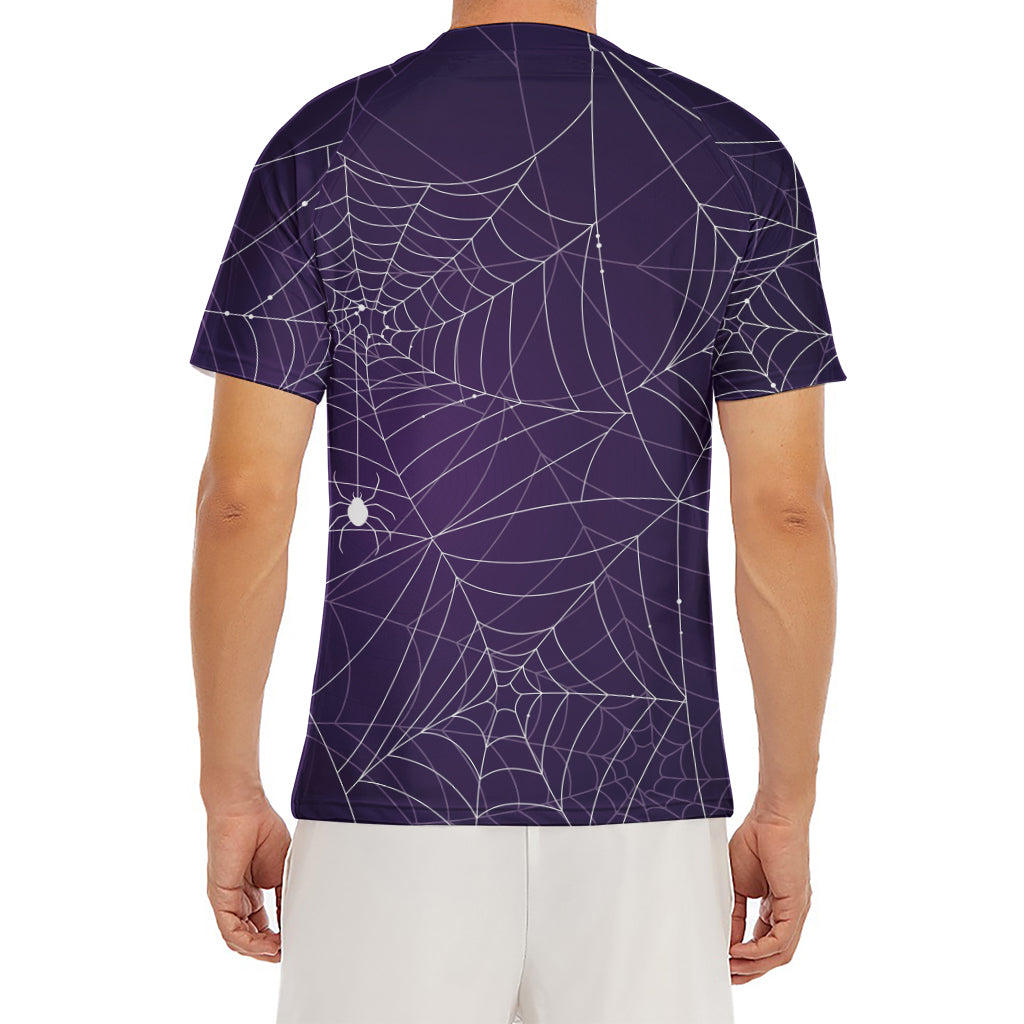 Purple Spider Web Pattern Print Men's Short Sleeve Rash Guard