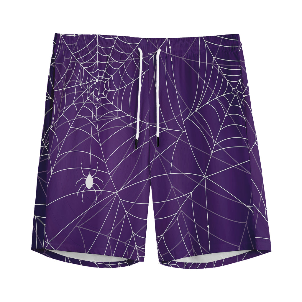 Purple Spider Web Pattern Print Men's Sports Shorts