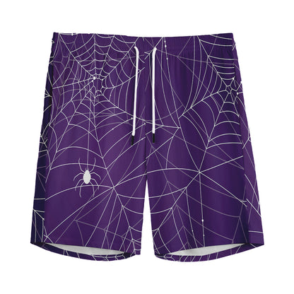 Purple Spider Web Pattern Print Men's Sports Shorts