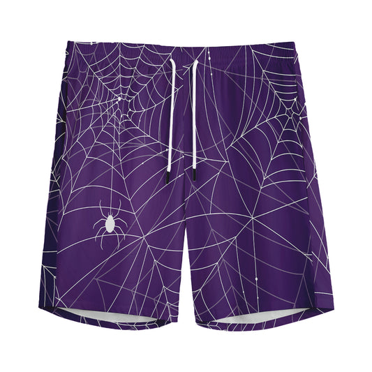 Purple Spider Web Pattern Print Men's Sports Shorts