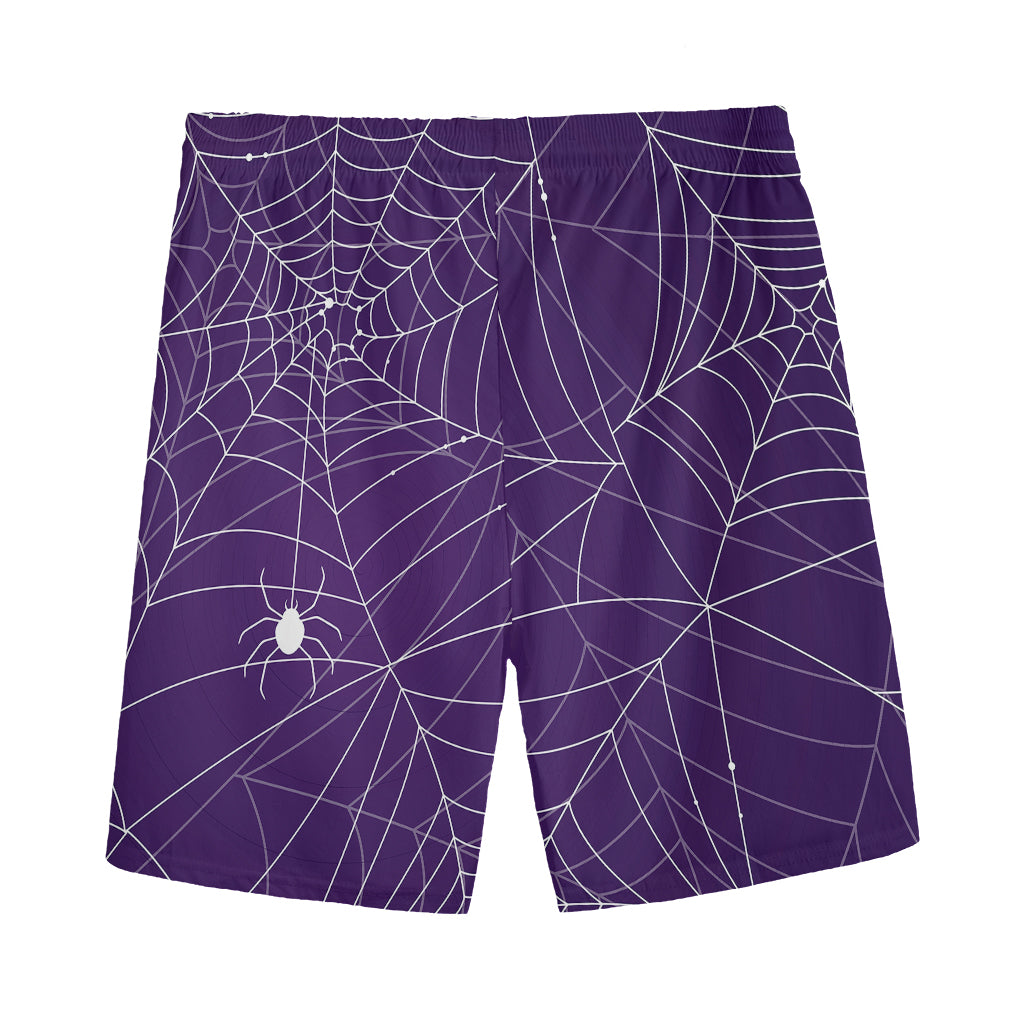 Purple Spider Web Pattern Print Men's Sports Shorts