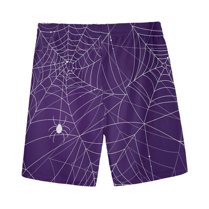 Purple Spider Web Pattern Print Men's Sports Shorts