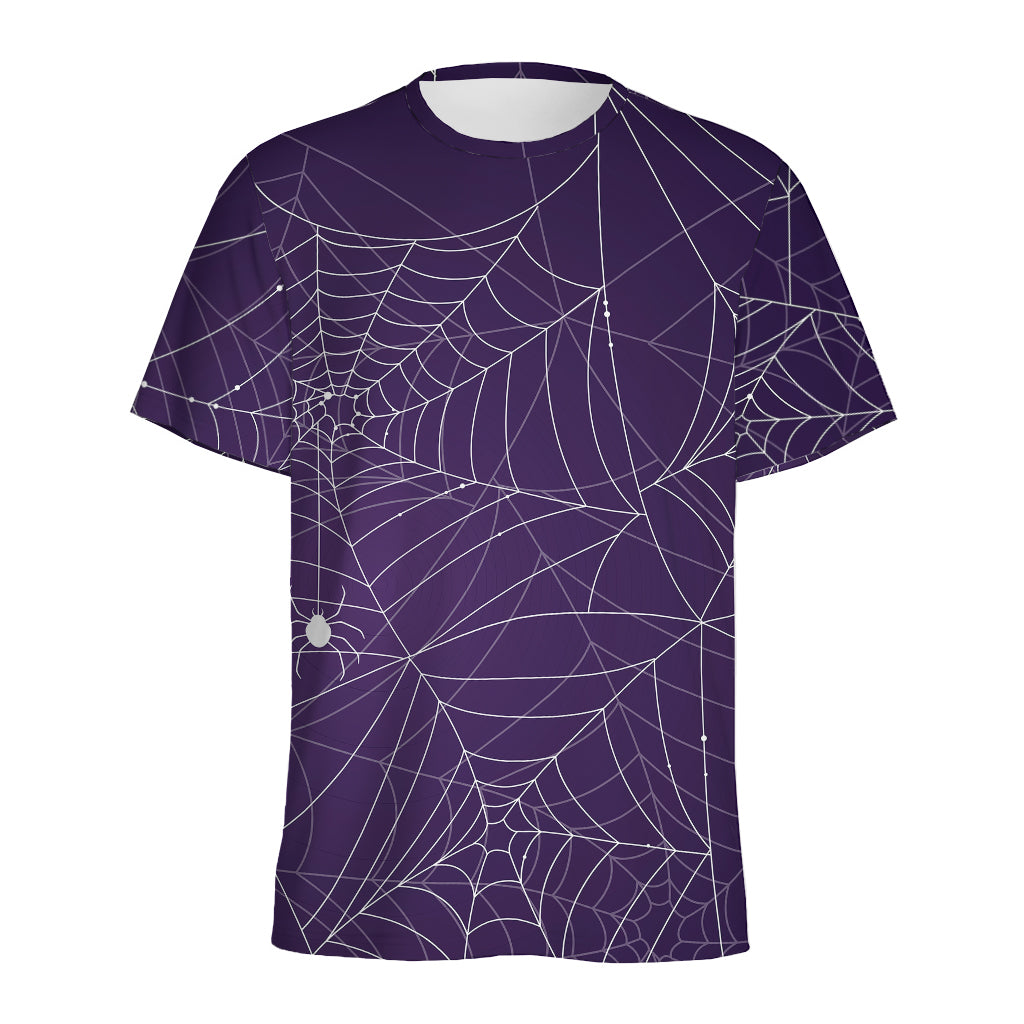 Purple Spider Web Pattern Print Men's Sports T-Shirt