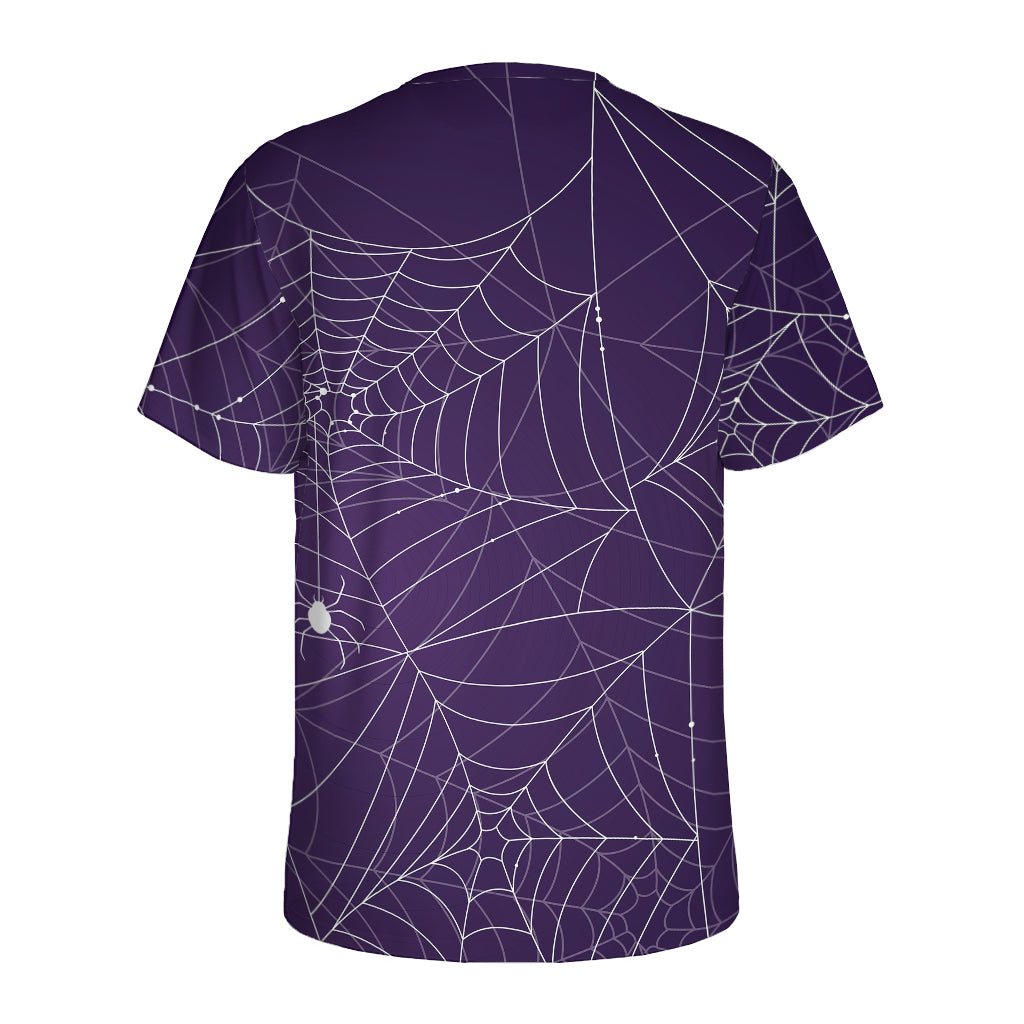 Purple Spider Web Pattern Print Men's Sports T-Shirt