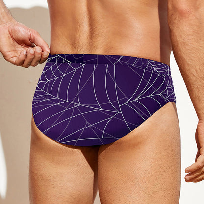 Purple Spider Web Pattern Print Men's Swim Briefs