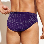Purple Spider Web Pattern Print Men's Swim Briefs