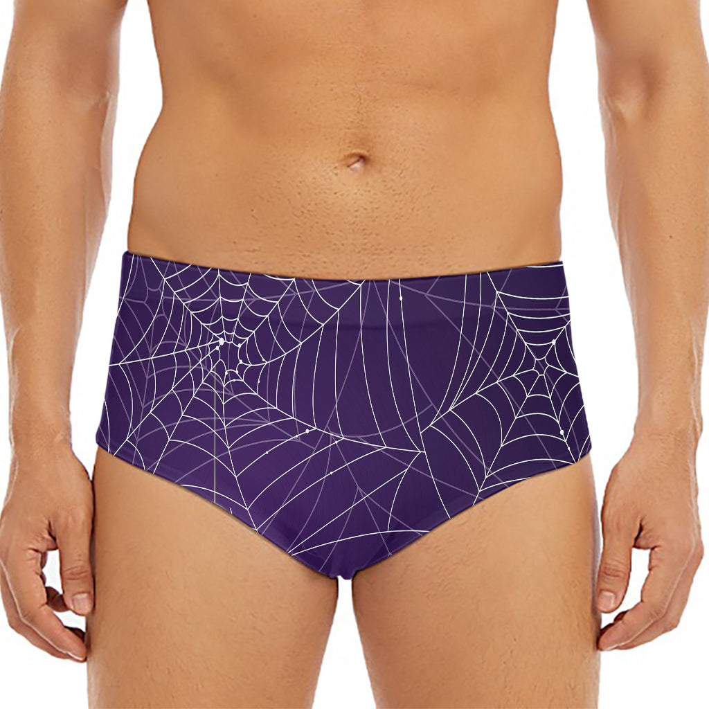 Purple Spider Web Pattern Print Men's Triangle Swim Briefs