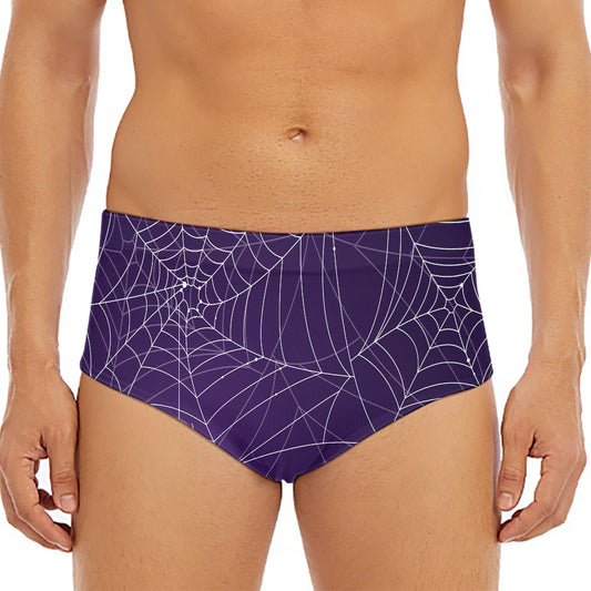 Purple Spider Web Pattern Print Men's Triangle Swim Briefs