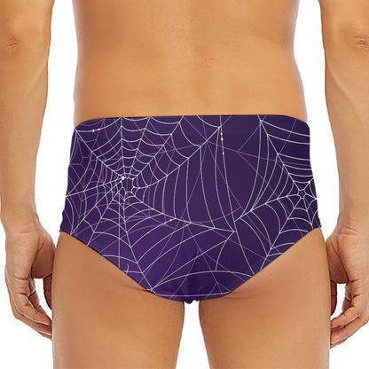 Purple Spider Web Pattern Print Men's Triangle Swim Briefs