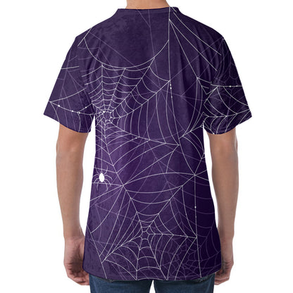 Purple Spider Web Pattern Print Men's Velvet T-Shirt