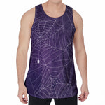 Purple Spider Web Pattern Print Men's Velvet Tank Top