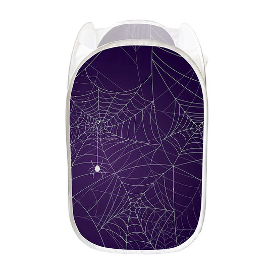 Purple Spider Web Pattern Print Mesh Laundry Hamper