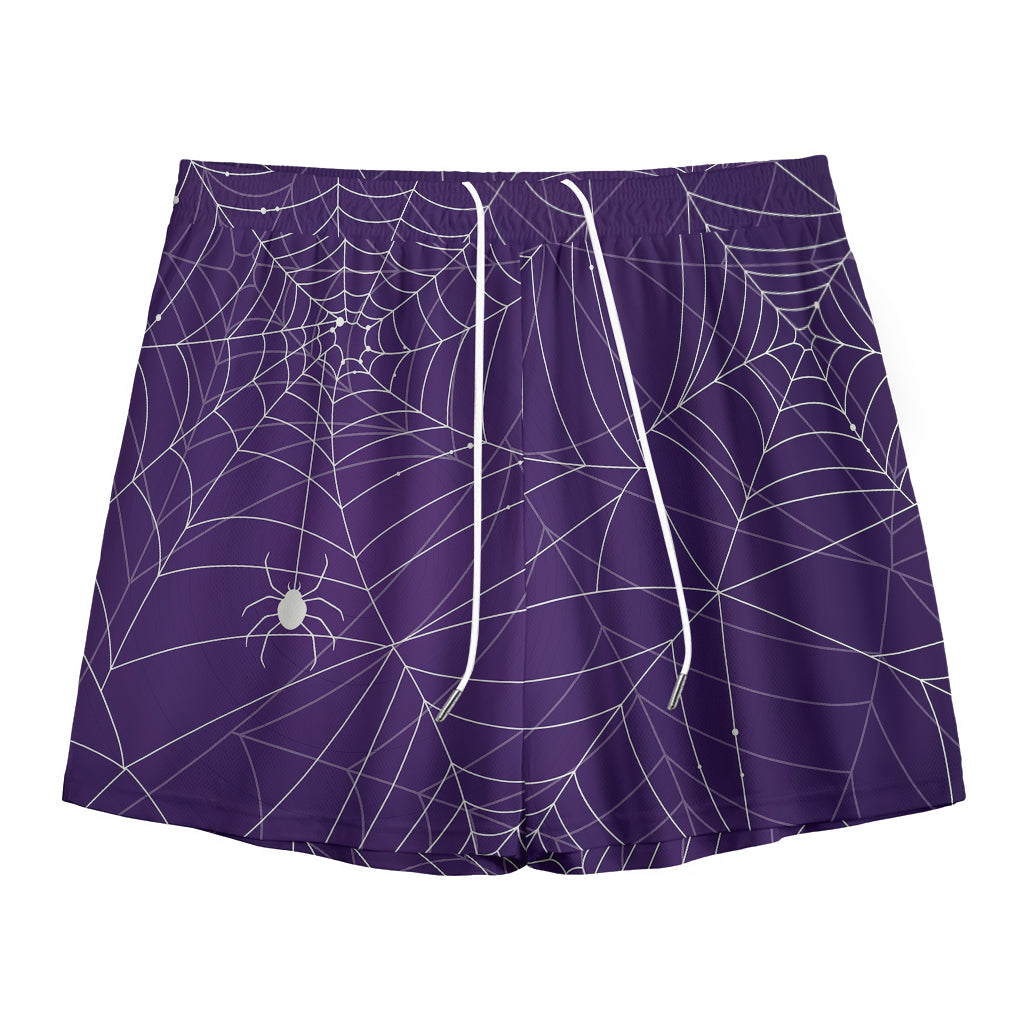 Purple Spider Web Pattern Print Mesh Shorts