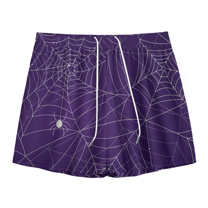 Purple Spider Web Pattern Print Mesh Shorts