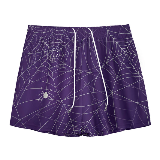 Purple Spider Web Pattern Print Mesh Shorts
