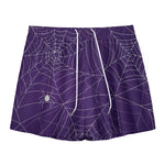 Purple Spider Web Pattern Print Mesh Shorts