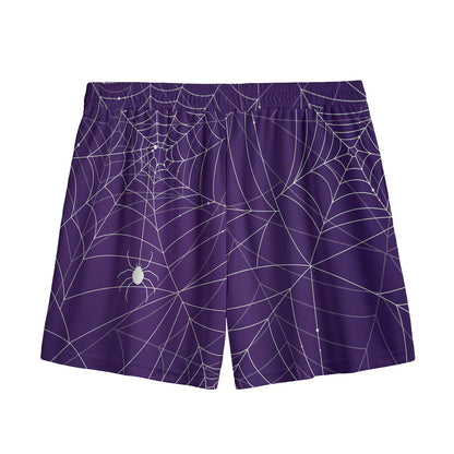 Purple Spider Web Pattern Print Mesh Shorts