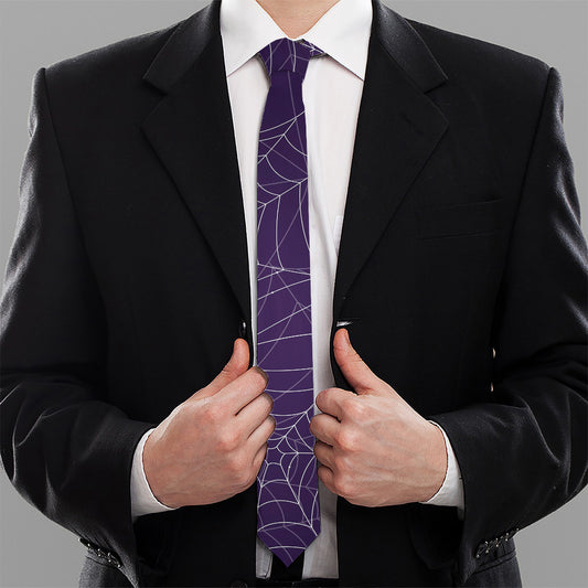 Purple Spider Web Pattern Print Necktie