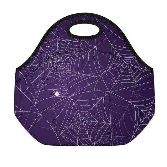 Purple Spider Web Pattern Print Neoprene Lunch Bag