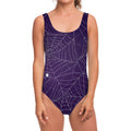 Purple Spider Web Pattern Print One Piece Swimsuit