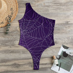 Purple Spider Web Pattern Print One Shoulder Bodysuit