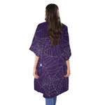 Purple Spider Web Pattern Print Open Front Beach Cover Up