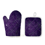 Purple Spider Web Pattern Print Oven Mitt And Pot Holder Set