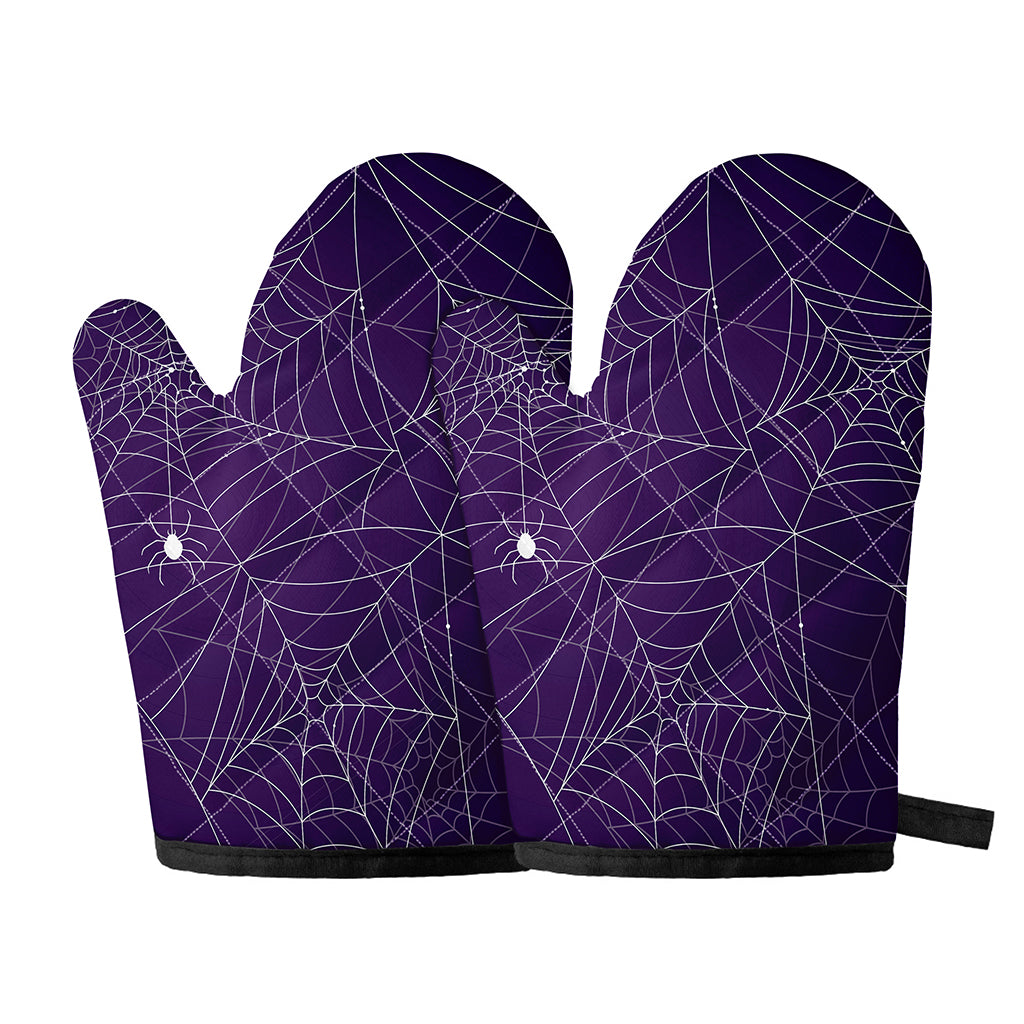 Purple Spider Web Pattern Print Oven Mitts