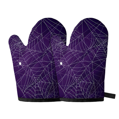 Purple Spider Web Pattern Print Oven Mitts