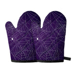 Purple Spider Web Pattern Print Oven Mitts