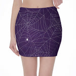 Purple Spider Web Pattern Print Pencil Mini Skirt