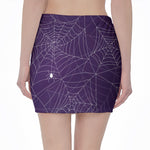 Purple Spider Web Pattern Print Pencil Mini Skirt