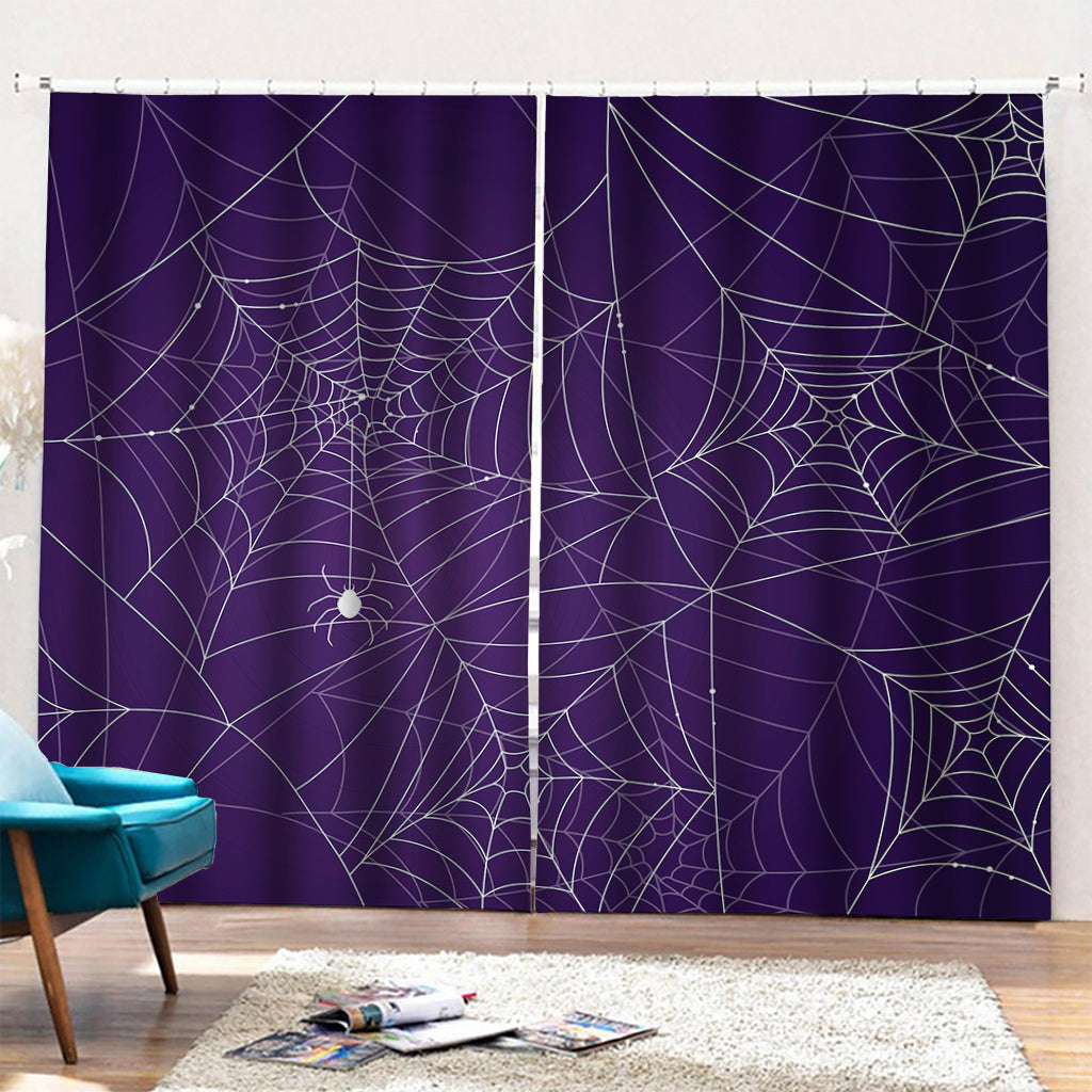Purple Spider Web Pattern Print Pencil Pleat Curtains