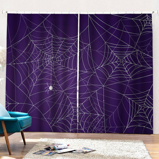 Purple Spider Web Pattern Print Pencil Pleat Curtains
