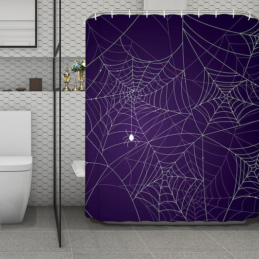 Purple Spider Web Pattern Print Polyester Shower Curtain