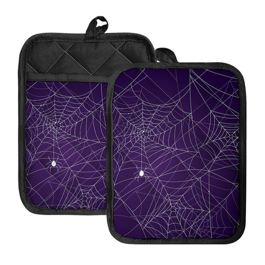 Purple Spider Web Pattern Print Pot Holders With Pocket