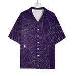 Purple Spider Web Pattern Print Rayon Hawaiian Shirt