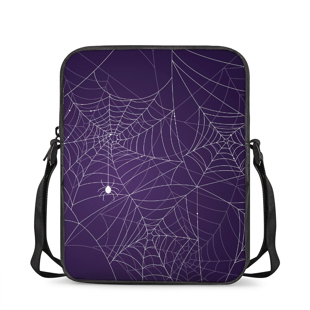 Purple Spider Web Pattern Print Rectangular Crossbody Bag